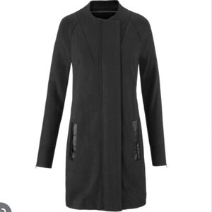 Cabi Women's Tailor Coat Black Knit Jacket Faux Leather Trim #3351. Size XS